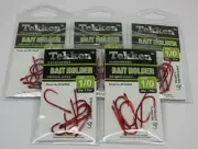 Tekken Bait Holder Fishing Hooks X5 Packs, Size #1/0 Chemically Sharpened BKK