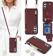 [Cavor] for Samsung Galaxy A54 5G Case Wallet, Phone Case for Galaxy A54 5G Crossbody Case with Strap,A54 5G Wallet Case for Women,Leather Zipper Pocket Card Holder-Wine red
