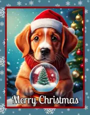 Merry Christmas Dog with Snow Globe Christmas Sign or Door Hanger