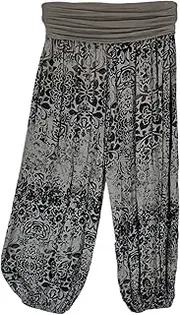 [Kiran Fashion] Ladies Womens Italian Lagenlook Floral Print Viscose Boho Harem Ali Baba Trouser Pants Joggers One Size