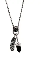 [Cudworth] Agate Bullet And Feather Pendant on Box Chain in Silver