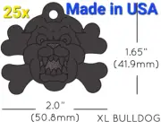 25x Anodized Aluminum Pet ID Tag Bulldog Crossbone Black Made in USA (Lead Free)