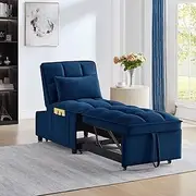 Ball & Cast 4 in 1 Convertible Sleeper Chair, Velvet Single Sofa Bed with Side Pockets,Pull Out Couch with Adjustable Backrest and Pillow, Multi-Function Chaise Lounge for Livingroom,Navy