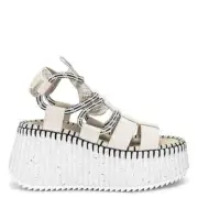 Authentic Chloe Pearly Grey Nama Platform wedge Sandals, Brand new Size 37