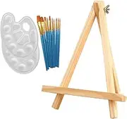 Sewroro 13pc Art Supplies Set Wood Tabletop Easel Paint Brush Bracket for Displaying Paintings Photos