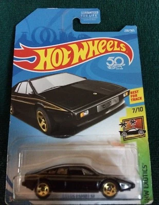 HW EXOTICS "LOTUS ESPRIT S1" 2018 HOT WHEELS (50TH) BLACK WITH GOLD WHEELS ~7/10