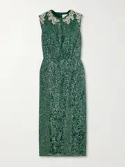 [Erdem] Erdem - Embellished Sequined Chiffon Midi Dress - Dark green - UK 16 UK 16 Green