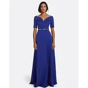 A-Line Evening Gown Elegant Dress Formal Wedding Guest Floor Length Short Sleeve V Neck Stretch Crepe with Beading 2025