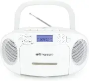 Emerson Portable CD Player Boombox with Cassette Combo, Tape White