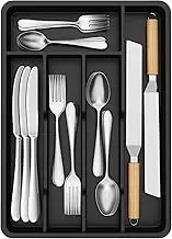 Lifewit Silverware Tray, Deep Wide Cutlery Drawer Organizer Storage for Kitchen, Plastic Flatware Utensil Holder Divider for Spoons Forks Knives Tableware, 5 Compartment, Black