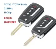 Flip Remote Car Key Fob Replacement 4 Buttons 315MHz H Chip TOY43 / TOY48 Blade