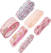 Ipetboom 6 Rolls Floral Printing Ribbons Decorative Present Wrapping Ribbons for Packaging Durable Easy to Cut Each for Crafts and Special Occasions