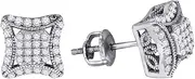 [JewelryWeb] 925 Sterling Silver Mens Round CZ Cubic Zirconia Simulated Diamond Stud Square Cluster Fashion Earrings