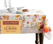 Maison d' Hermine 100% Cotton Table Cover - 60"x90" Rectangle Decorative Tablecloth - Washable Tablecloths for Dining, Home, Farmhouse & Party - for Thanksgiving & Christmas - Amarante Collection