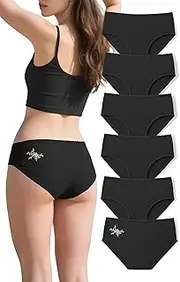 [Omichic] Women's 6 Pack Underwear Cotton Hipster Panties Low Rise Briefs Soft Strench Breathable Ladies Bikini Underwear