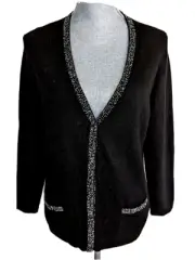 Talbots Petite Black rhinestones embelished wool/angora cardigan,L, NWT