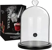 Cavir Smoking Cloche For Food Drinks With Wood Base, Cocktails Smoke Infuser Accessory, Glass Dome for Smoker Gun