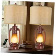 26'' Miner Table Lamps Set of 2 for Bedroom, Rustic Bedside Lamps with