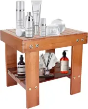 Bamboo Shower Bench Spa Stool 14 Inch Waterproof Shower Benches for inside Showe