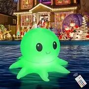 Qoolife Solar Inflatable Pool Light - Remote Control Octopus Floating Light, 16 WRGB Colors, 4 Modes, IP68 Waterproof - Outdoor Decor for Garden, Party, Halloween