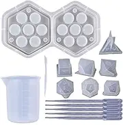 Silicone Resin dice molds for Resin Casting DND(7Pcs) with Hexagon Dice Box,Epoxy polyhedral dice Mold Set d&d Making kit,Fillet Square Triangle Dice Mold Digital Dice Games Handmade Craft Tool