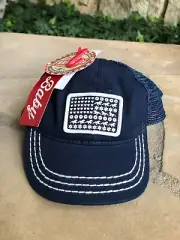 FARM GIRL Newborn Blue Embroidered American Flag Adjustable Cap Hat | One Size