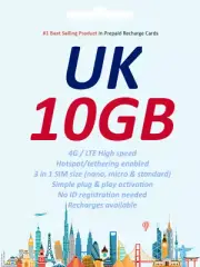 UK Travel - UK 3 network 15 days 10GB prepaid data SIM card Best Value