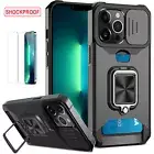 Card Holder Hard Ring Hybrid Cover Case for Apple iPhone13 Pro +/-Tempered Glass