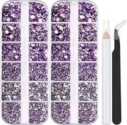 5320 Pieces Flat Back Gems Round Crystal Rhinestones 6 Sizes (1.5-6 mm) with Pick Up Tweezer and Rhinestones Picking Pen for Crafts Nail Face Art Clothes Shoes Bags DIY (Light Purple)