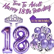 Purple18th Birthday Decorations for Girls Purple 18th Birthday Banner 40 Inch NO. 18 Purple Foil Balloons Purple Confetti Balloons 30th Purple Party Set (Purple-18)