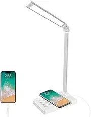 Desk Lamp, LED Eye-Caring Table Lamp, Wireless Charger, USB Charging Port, Type-C Power Port, Dimmable Touch Control Light, Adjustable Office Lamp, 5 Lighting Modes & 5 Brightness Levels, Night Light