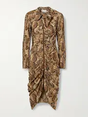 [Isabel Marant] Isabel Marant - Connie Pussy-bow Ruched Snake-print Devoré Silk-blend Midi Dress - Snake print - FR 40 FR 40 Animal print