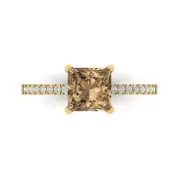 1.66 ct Princess Cut Champagne Stone Wedding Promise Ring 14k Yellow Gold