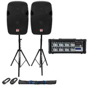 (2) Rockville 12" 2400 Watt DJ PA Speakers+Stands+Cables+Bag+Bluetooth Mixer