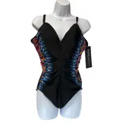 Miraclesuit Womens Size 14 Nepali Temptation One Piece Swimsuit Black V Neck
