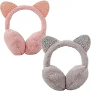YouXiaor Winter Ear Muffs Children, Pack of 2 Ear Warmers Children's Ear Warmers Girls Winter Earmuffs Made of Soft Plush Cute Cat Ears Ear Warmers Cold Resistant Earmuffs Warm Ear Warmers, pink,