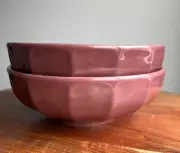 2 NEW Crate & Barrel Bowls Pasta Coupe Soup Burgundy Mauve 7-3/4” Stoneware