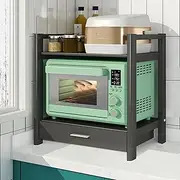 Kitchen Shelf Organizer Rack, Multifunctional Kitchen Storage Rack 2 Layer Microwave Oven Rack with Drawer, for Office, Kitchen, Bedroom, Bathroom,Black
