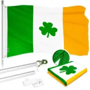 Combo Pack: 5 Ft Tangle Free Aluminum Spinning Flagpole (Silver) & Ireland