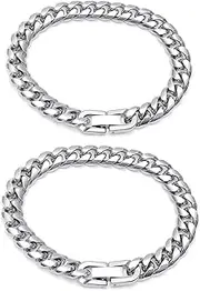 [Aymorder] 2 PCS Cuban Link Bracelet for Men Women, 10mm Chain Premium Titanium Steel Bracelet, Simple Cuban Chunk Link Silver Bracelet, Trendy Chunky Men's Jewelry Bracelets