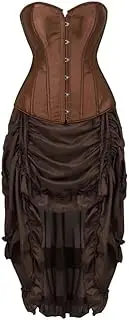 [FAWENLI] Fashion Corset Dress For Women Sexy Gothic Satin Corsets And Bustiers With Burlesque Skirt Set Halloween Pirat