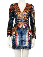 Geometric Sequin Embellished Mini Dress