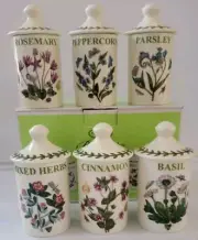 Portmeirion Botanic Garden Set of 6 Herb & Spice Jars NIB