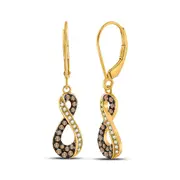 10k Yellow Gold Round Brown Diamond Infinity Earrings 1/3 Cttw