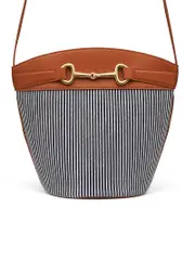 Celine Crecy Bucket Bag in Stripped Canvas and Smooth Leather