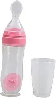 ANDRESLAD 120ML Silicone Food Feeder Pink Suction Type Feeding Bottle for Rice Paste and Milk Safe Feeding for Homemade Food