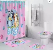 Cute Bluey Bathroom Set, Cartoon Shower Curtain, Waterproof Bath Decor