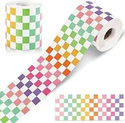 65 Feet Pastel Checkered Flag Decorative Bulletin Board Border Colorful Rolled Straight Trim Checkerboard Border Funny Back to School Decorations for Teacher School Classroom Home Wall Decor