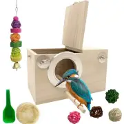 Parakeet Breeding Box Birds Natural Wooden House Lovebird Nesting Mating Box ...