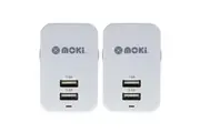 2PK Moki Dual USB Wall Mobile Charger Universal Adaptor Plug Travel Adapter WHT